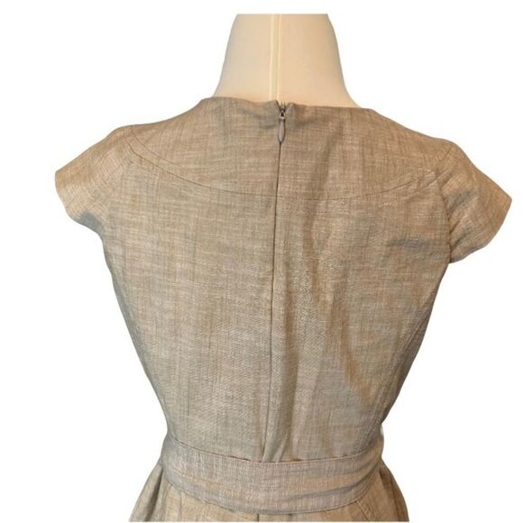 Sharagano Tan A-line Cap Sleeve Khaki Fitted Flattering Dress Size 4 - Picture 5 of 10